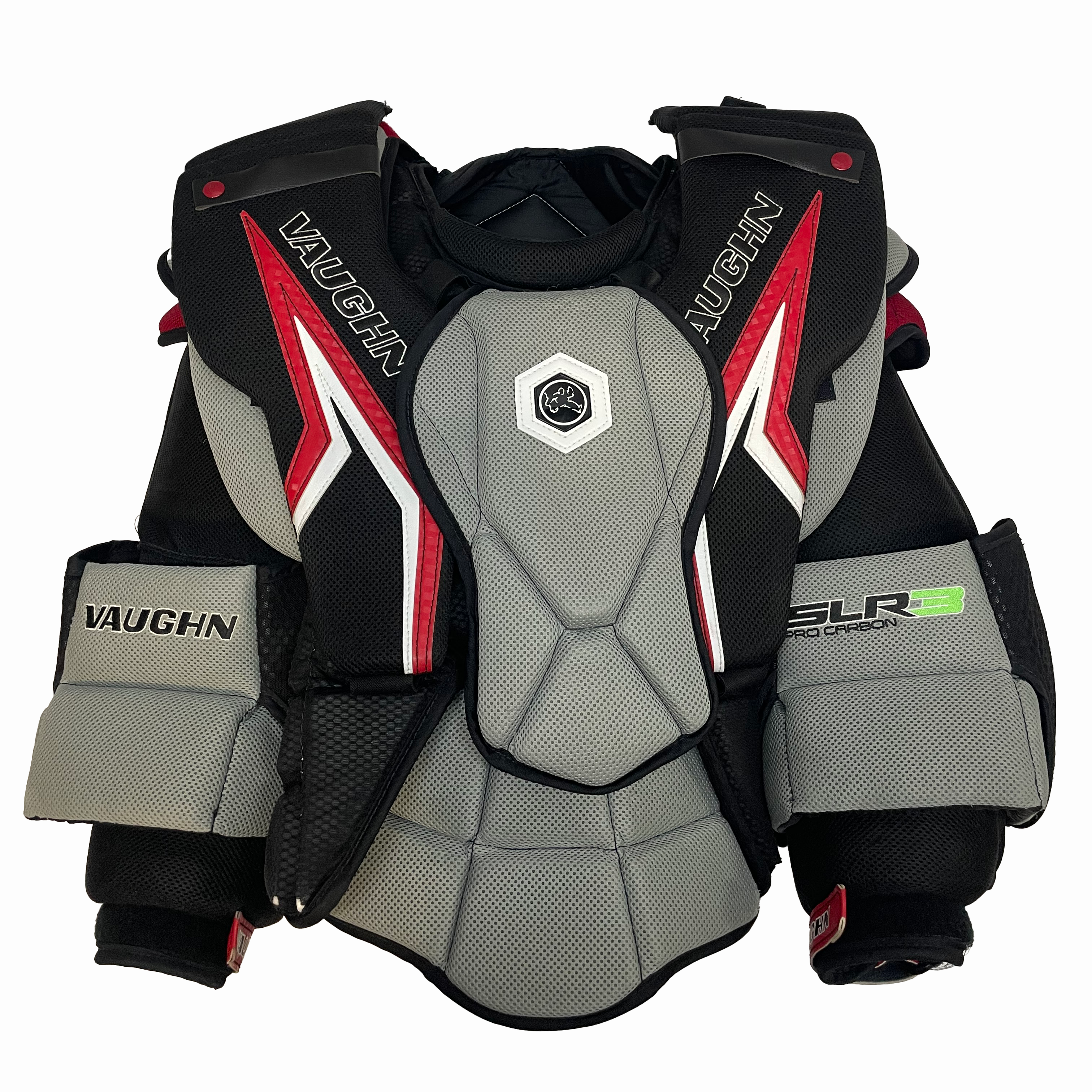 Vaughn SLR3 Pro Carbon - Plastron de gardien de but Pro Stock d'occasion (gris/noir/rouge)